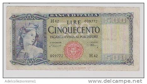 1757)splendida Banconota Da 500£ Onata Di Sighe Del 10-2-1948 Varietà Manca Un Passaggio Di Colore - 500 Lire