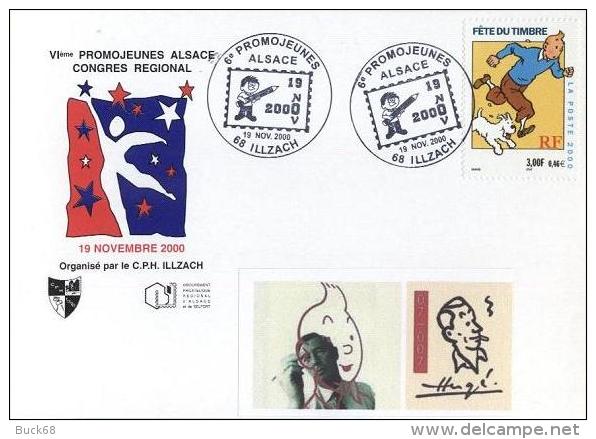 FRANCE 3303 Carte PromoJeunes 72 Alsace 2000 + Timbre TINTIN HERGE KUIFJE TIM COMICS BD BANDE DESSINEE - Comics