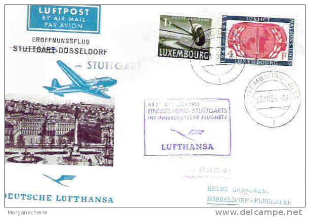 LUXEMBOURG, 1955, LUFTHANSA, 1 FLUG STUTTGART-STUTTGART PRIFIX D6 ET MICHEL 539 - Covers & Documents
