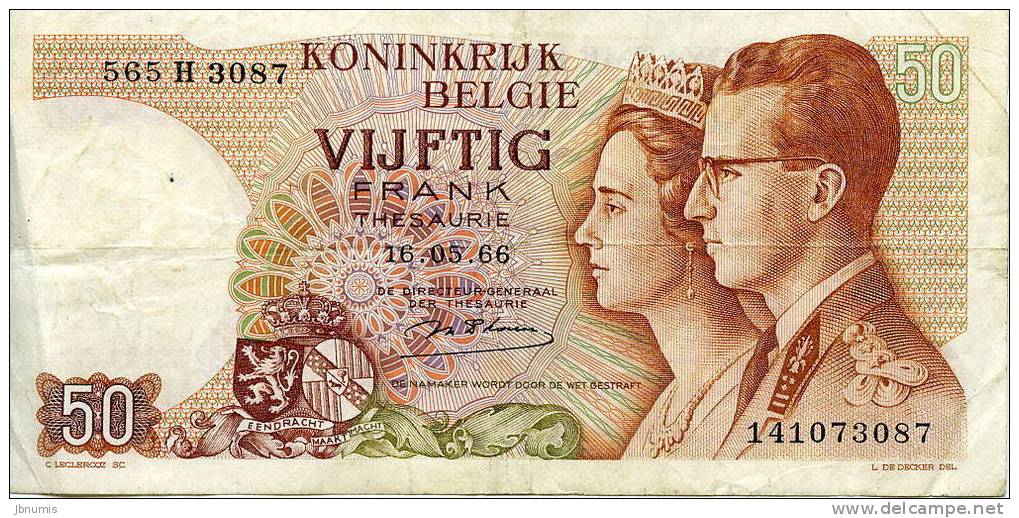 Belgique Belgium 50 Francs 16 Mai 1966 Trésorie P139 - 50 Francos