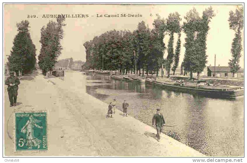 93  AUVERVILLIERS  Canal St Denis   Animée   Peniches - Aubervilliers