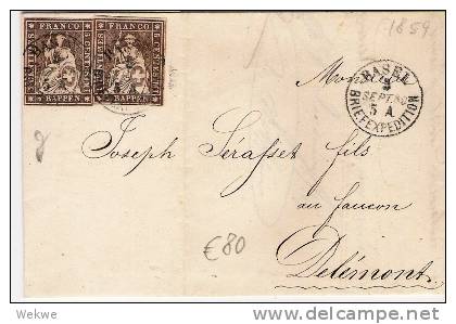 CH024  SCHWEIZ - /Strubel 5 Rp. 2 X, Guter Schnitt, Basel 1859 - Briefe U. Dokumente