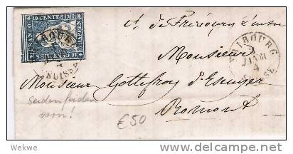 CH025/- SCHWEIZ - Strubel 10 Rp. Guter Schnitt, Seidenfaden Vorn, Fribourg 1861 - Storia Postale