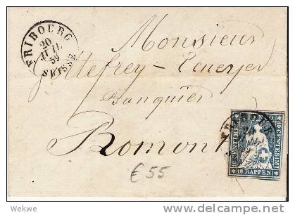 CH028/- SCHWEIZ -Strubel 10 Rp., Guter Schnitt, Fribourg 1859 - Covers & Documents