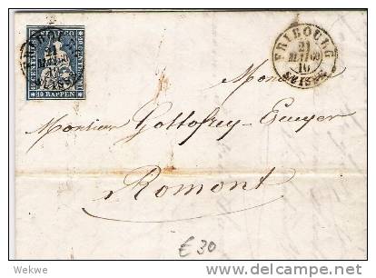 CH034/- SCHWEIZ -Strubel 10 Rp., Guter Schnitt, Fribourg 1860 - Briefe U. Dokumente