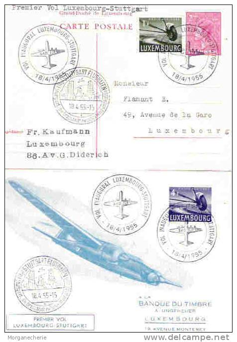 LUXEMBOURG, 1955 1er VOL, LUXEMBOURG-STUTTGART PRIFIX A13 - Brieven En Documenten