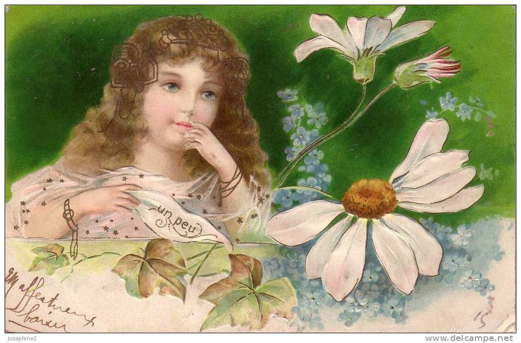Carte  1905  Série En Relief Fillette Marguerite (un Peu )- Mysotis - Other & Unclassified