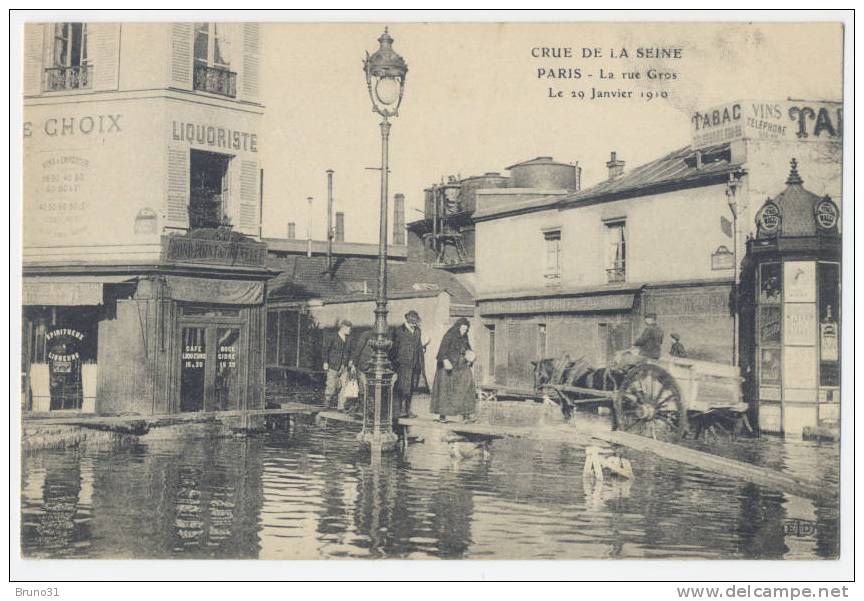 PARIS - Crue De La Seine Janvier 1910 : La Rue Gros Le 29/01 , Café Grenelle. ELD  . - Inondations