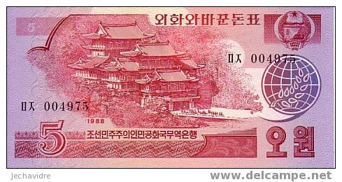 COREE DU NORD   5 Won  Emission De 1988   Pick 36     ***** BILLET  NEUF ***** - Korea, North