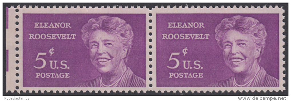 !a! USA Sc# 1236 MNH Horiz.PAIR W/ Left Margin - Eleanor Roosevelt - Neufs