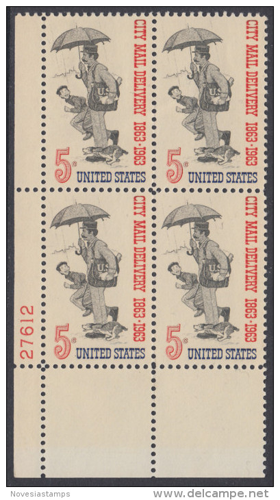 !a! USA Sc# 1238 MNH PLATEBLOCK (LL/27612/a) - City Mail Delivery - Neufs