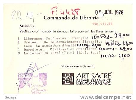 LUXEMBOURG - Bbaye De CLERVAUX  Carte De Commande De Librairie Voir Verso - 1978 EN L´ETAT - Clervaux