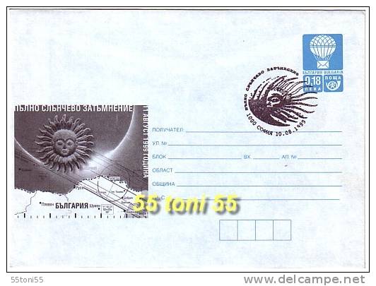1999   Solar Eclipse  Postal Stationery+ Cancelled Special  Bulgaria / Bulgarie - Astronomie