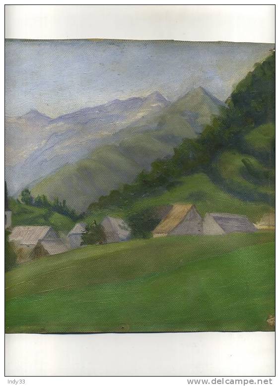 - VILLAGE EN MONTAGNE . HUILE SUR PAPIER GAUFRE NON SIGNEE - Oelbilder