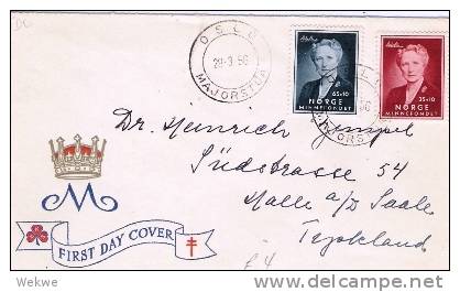 N128/- NORWEGEN -  Minnefondet (Königin) FDC 1956 Nach Deutschland - Lettres & Documents