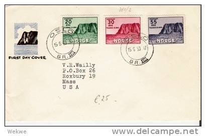 N129/- NORWEGEN -  Nordcap 1953, FDC Nach USA - Storia Postale