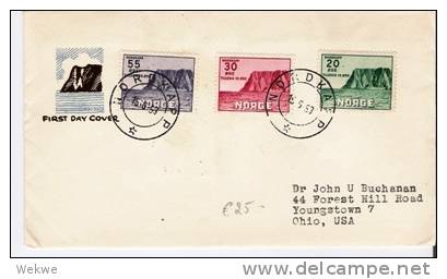 N130/- NORWEGEN -  Nordcap 1953, Capentwertung FDC Nach USA - Brieven En Documenten