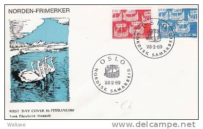 N138/- NORWEGEN -  Nordische Zusammenarbeit 1969 (Wikinger Boote)aFDC, So.-Flug - Brieven En Documenten