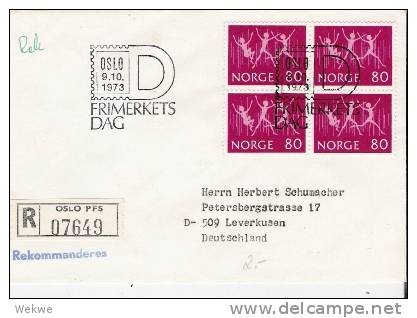 N144/ - NORWEGEN - Gymnastik 4-er Block, Einschreiben, Tag Der Briefmarke N. Deutschl. - Cartas & Documentos