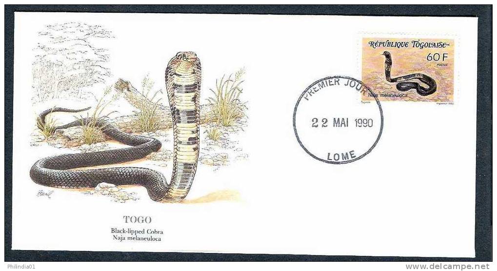 Togo 1990 Black - Lipped Cobra, Snake, Reptile, Animal, Mammal, Wild Life, Fauna FDC # 7188 - Serpents