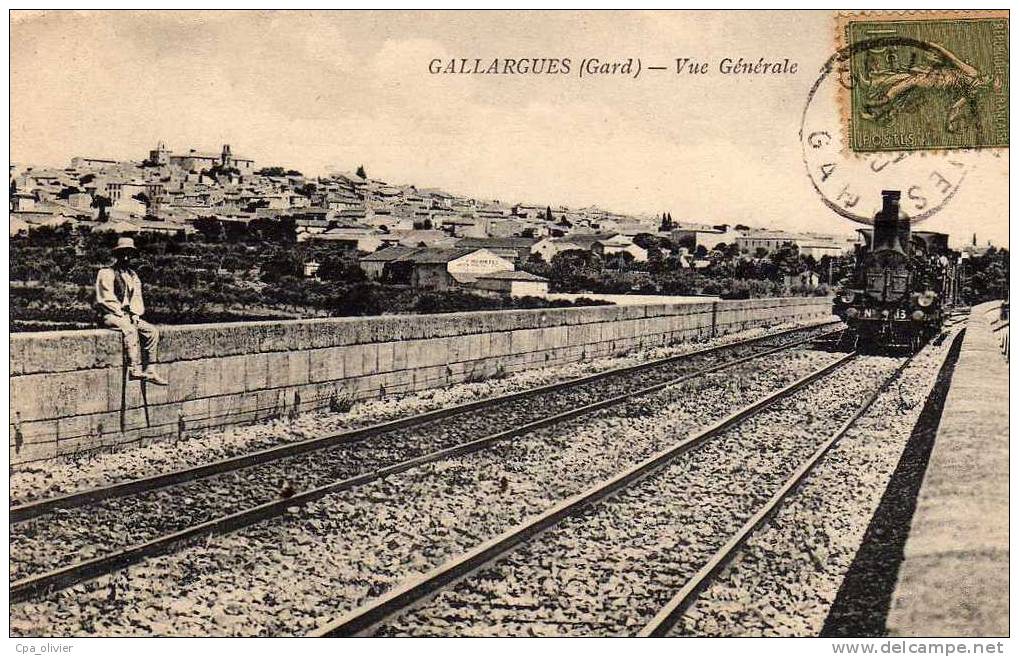 30 GALLARGUES Vue Générale, Passage De Train Vapeur, Animée, Ed Bardou, 1920 - Gallargues-le-Montueux