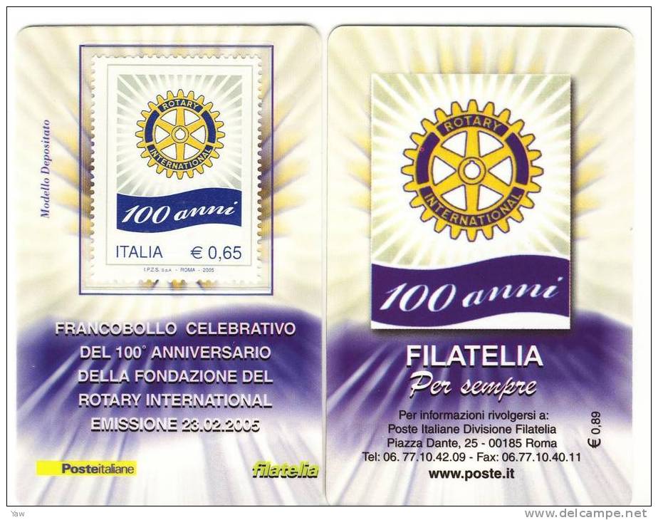 ITALIA**  TESSERA FILATELICA 2005 CENTENARIO DEL ROTARY INTERNATIONA (NOVITA´ ITALIANA) - Philatelic Cards