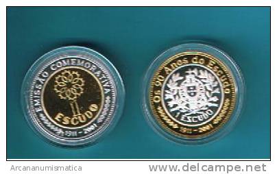 PORTUGAL 1 EURO/1 ESCUDO PLATA & ORO  SILVER & GOLD  PROOF MUY RARA Conmemorativa  DL-1666 - Portugal