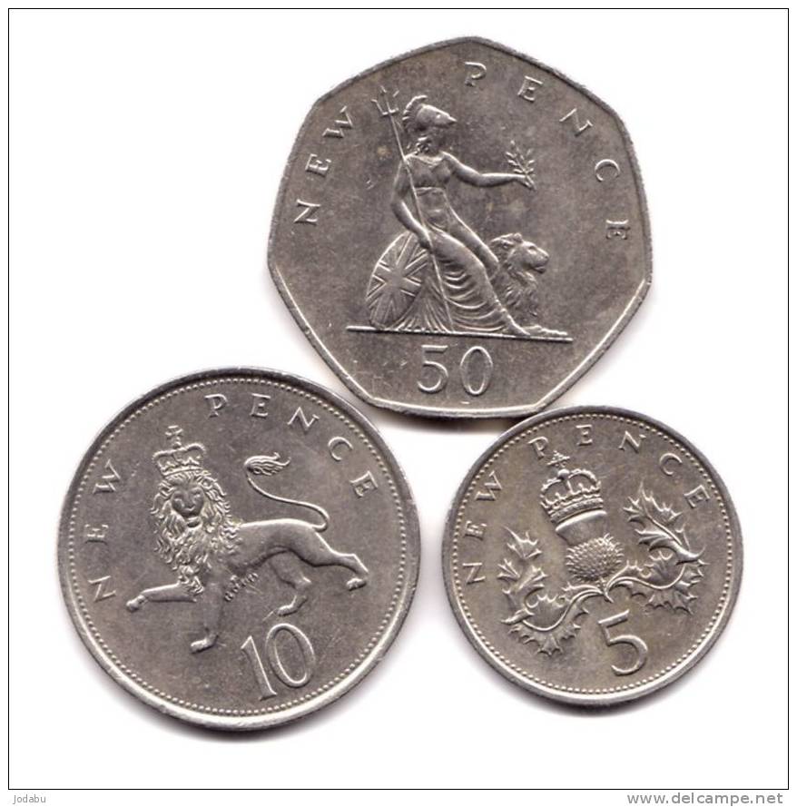 3 Piéces   Grande Bretagne  5-10-50 Pence 1979 - 5 Pence & 5 New Pence