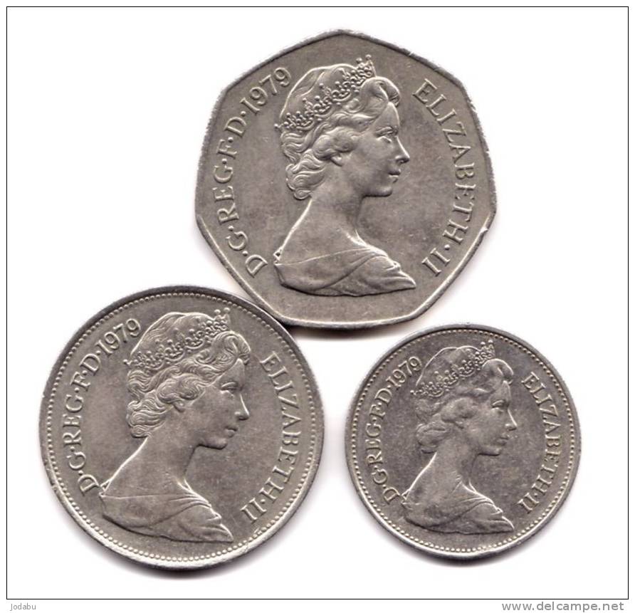 3 Piéces   Grande Bretagne  5-10-50 Pence 1979 - 5 Pence & 5 New Pence