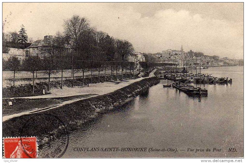 78 CONFLANS STE HONORINE Vue Générale, Prise Du Pont, Péniches, Ed ND 389, 1908 - Conflans Saint Honorine