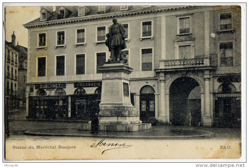 PAU--1902--Statue Du Maréchal Bosquet (animée,magasin Automobiles Dubernet,pharmacie)-carte Précurseur- - Pau