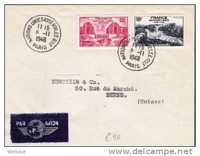 FS291/ Fankreich - UN Assemblee, Paris  1948, Sonderstempel , Luftpost Nach Bern  Schweiz - Briefe U. Dokumente