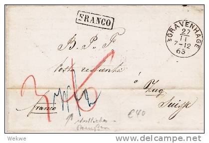 Nlc031/- NIEDERLANDE -  Grafenhage 1863 Nach Zug,  Schweiz, Franco, Handschriftlich Taxiert (westliches Preussen) - ...-1852 Vorläufer