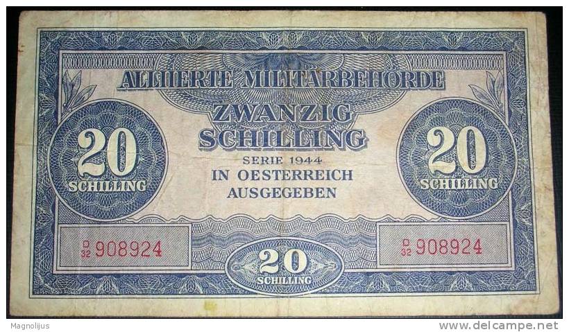 Banknote,paper Money,Austria,Occupation, World War Two,20 Schilling,1944.,dim.135x7 8mm. - Oesterreich