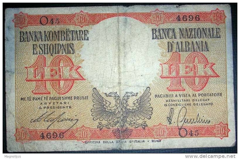 Banknote,paper Money,Albania,Shqipnis,10 Lek,dim.98x62mm. - Albanien