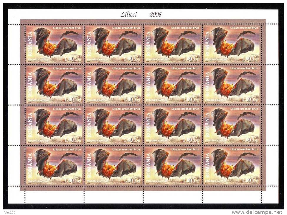 Romania 2006 BATS MNH MINISHEET 16X 1 LEU - Chauve-souris