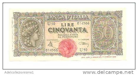 1763)splendida  Banconota Da 50£ Turrita Del 10-12-1944 Lettera U50 Vedi Foto - 50 Lire