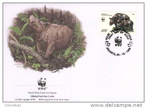 Lettre Du 2/10/1996 JAKARTA 1er Jour WWF  RHINOCEROS 1 - Rinoceronti