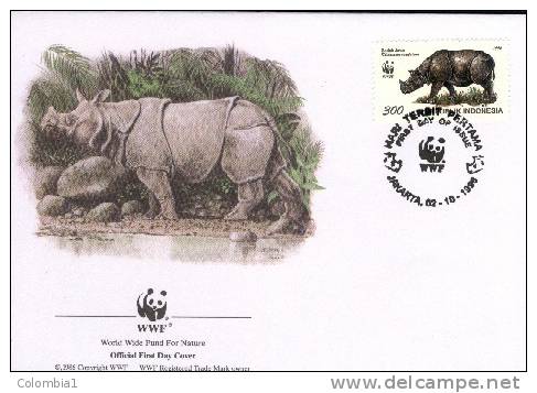 Lettre Du 2/10/1996 JAKARTA 1er Jour WWF  RHINOCEROS 2 - Rhinoceros