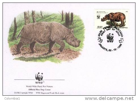 Lettre Du 2/10/1996 JAKARTA 1er Jour WWF  RHINOCEROS 4 - Rhinocéros