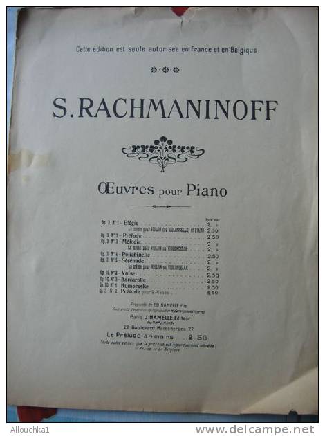 PARTITION MUSIQUE CLASSIQUE DE S. RACHMANINOFF OEUVRE POUR PIANO 8 PAGES DE NOTES - P-R