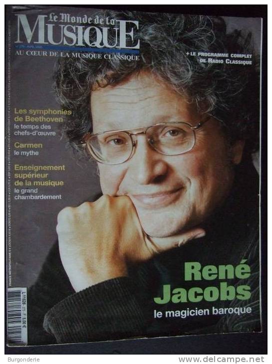 LE MONDE DE LA MUSIQUE/ RENE JACOBS : LE MAGICIEN BAROQUE / N°278-AVRIL 2003 - Musique