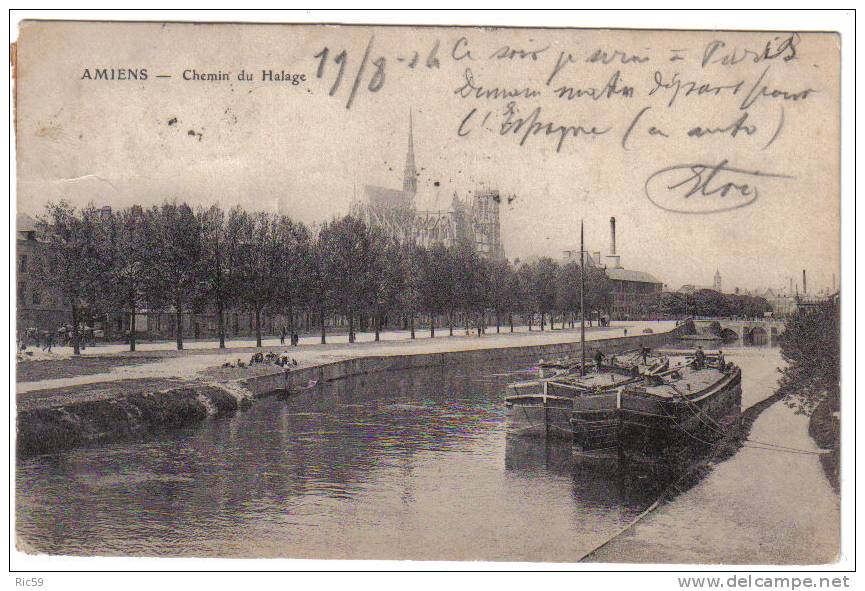 AMIENS.- Chemin De Halage.- Animée.- Péniches .- Soldée - Amiens