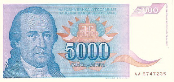 YOUGOSLAVIE   5 000 Dinara  Daté De 1994   Pick 141a   ***** UNC  BANKNOTE ***** - Yougoslavie