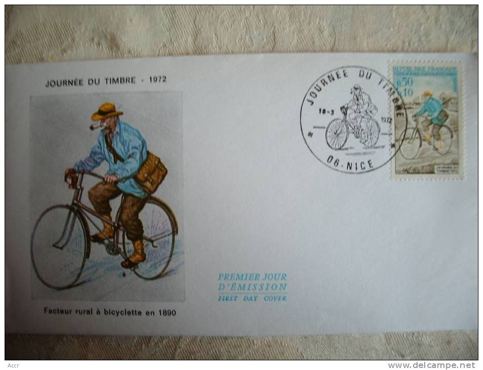 Publicité Pharmaceutique Arginine Veyron Sur FDC 1972 Journée Du Timbre. Facteur Rural Bicyclette. NICE - Farmacia