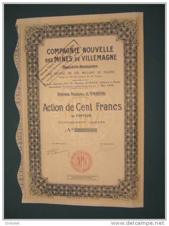 COMPAGNIE NOUVELLE DES MINES DE VILLEMAGNE - Miniere