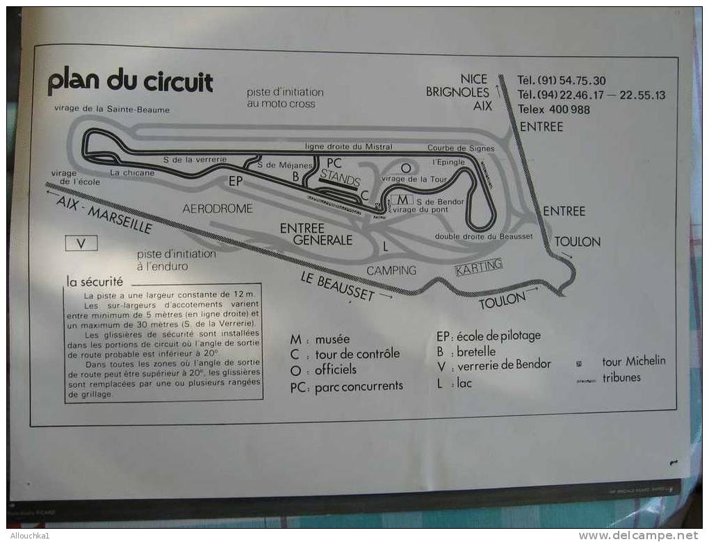 POSTER CARTONNE DU CIRCUIT PAUL RICARD VOITURE ELF N° 16 / 1984 PLAN AU VERSO DU CIRCUIT - Car Racing - F1