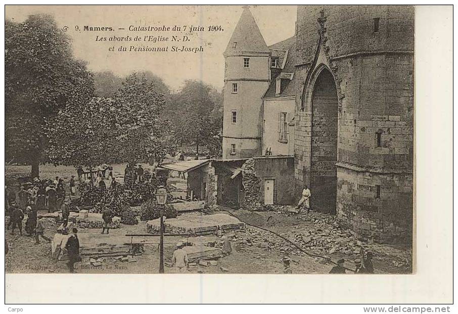 MAMERS. - Catastrophe Du 7 Juin 1904. - Les Abords De L'église N.D. Et Du Pensionnat St-Joseph. - Mamers