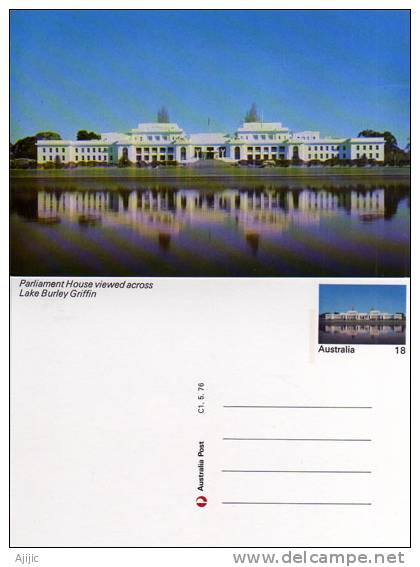 Australie. Maison Du Parlement Australien A Canberra Et Lac Griffin. Entier Postal Neuf - Postwaardestukken