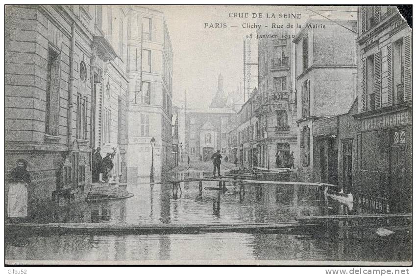 92 -Clichy-- Crue  De La Seine ---"Rue De La Mairie " 28 Janvier 1910 - Clichy